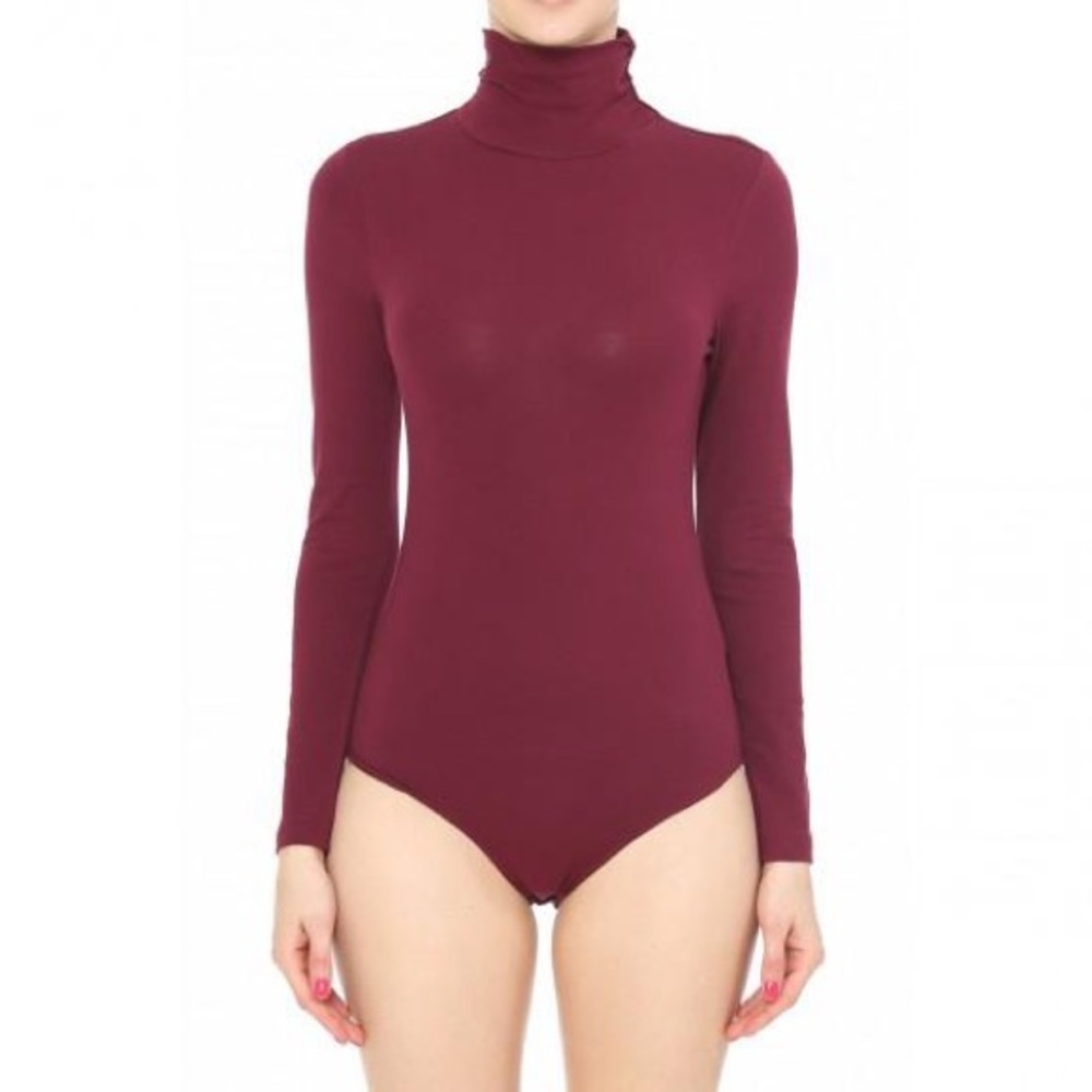 Mock Neck Long Sleeve Bodysuit Burgundy